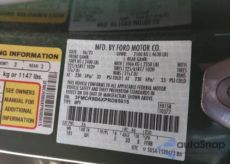 2023 Ford Bronco Sport Big Bend z USA, uszkodzony, nr VIN 3FMCR9B6XPRD85615